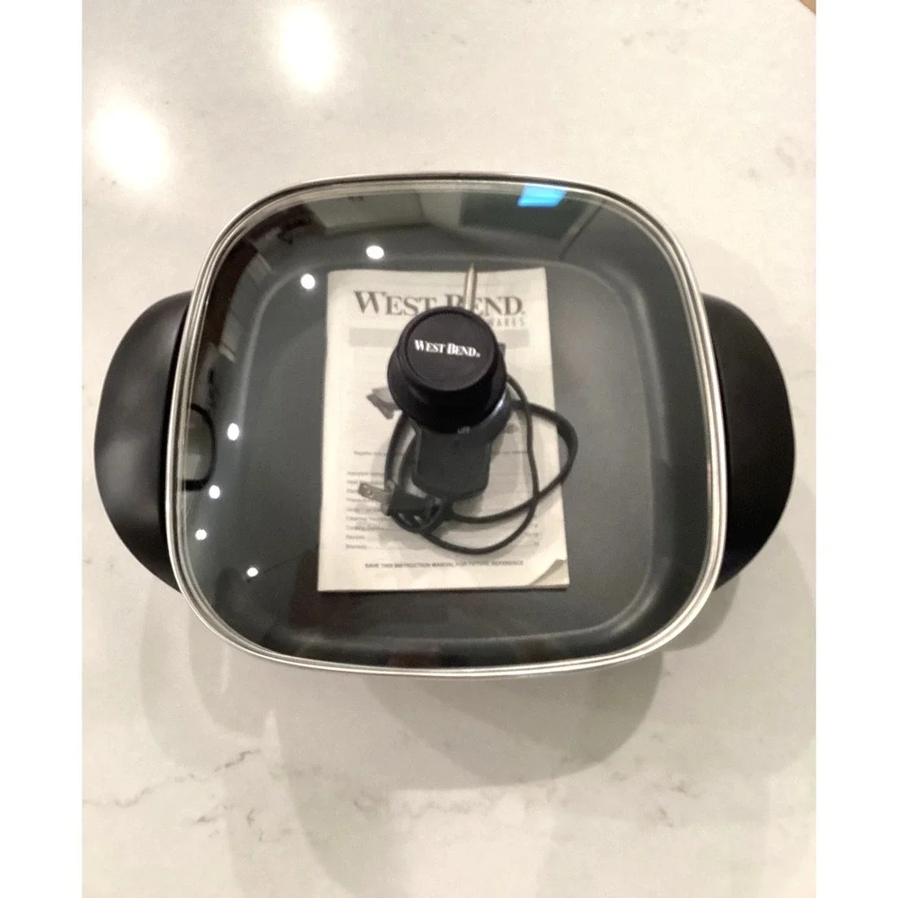 West Bend Square Electric Skillet with Non Stick Frying Pan Clear Lid 72305
